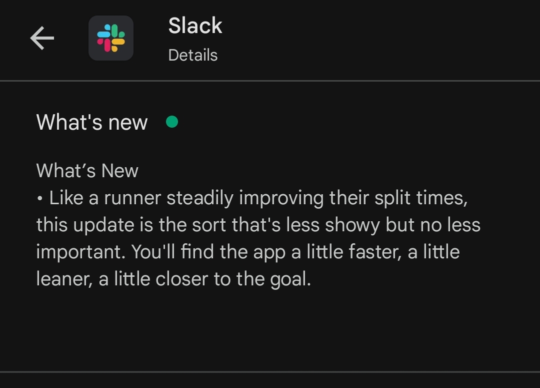 Slack mobile update screen